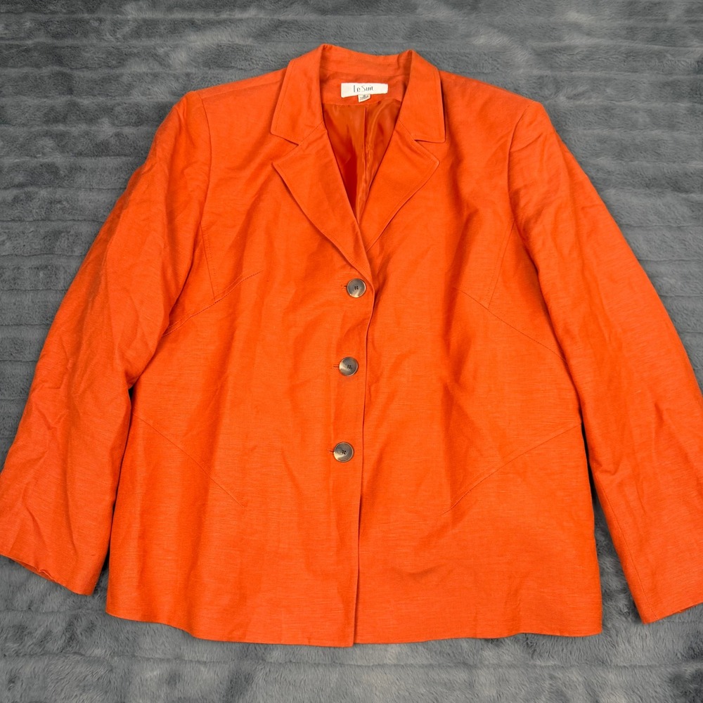 Le Suit Womens Orange Linen Blend 3 Button Blazer Jacket Size 18 RN 50610
